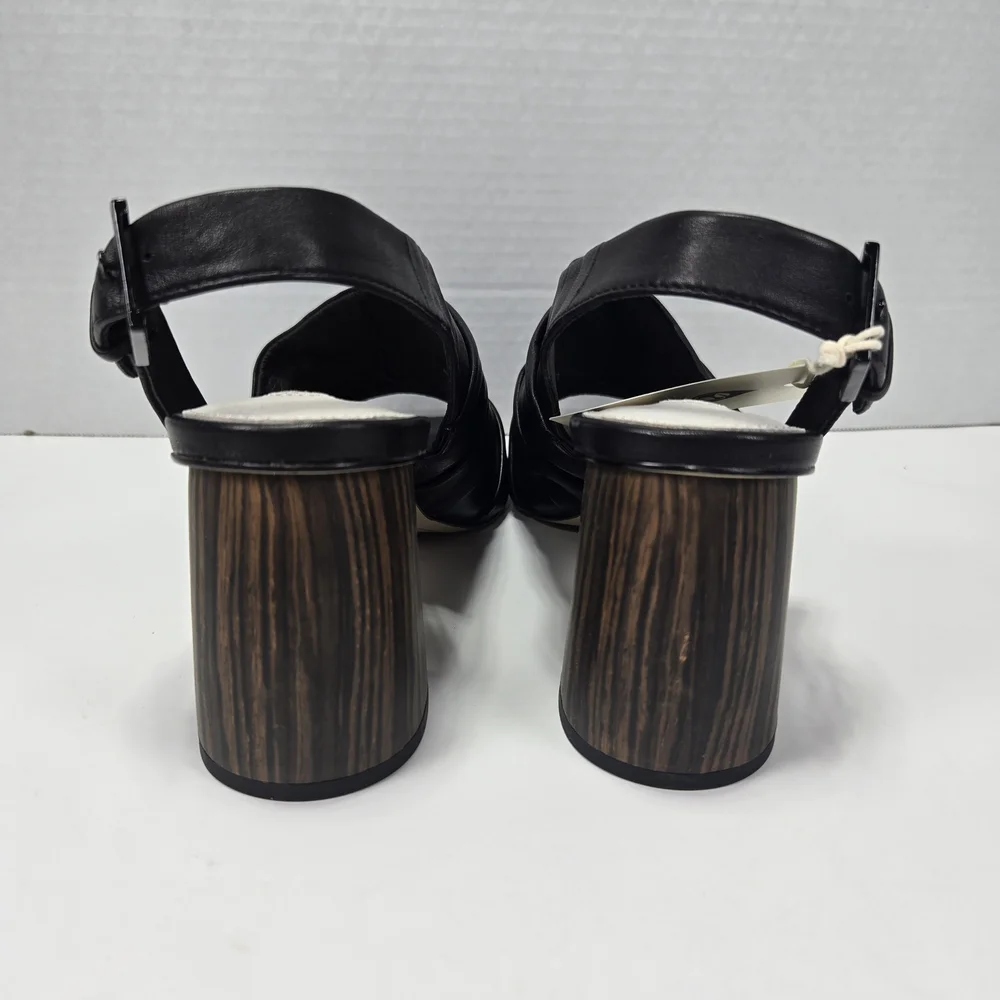 Sanctuary Regal Black Leather Slingback Woodgrain 3 1/2